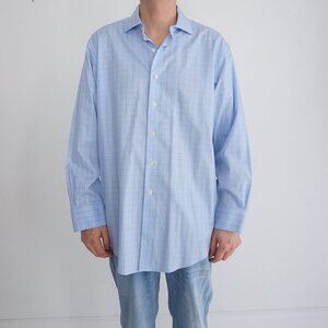 Brooks Brothers Blue Plaid Madison Button Down 100% Cotton Dress Shirt 16.5 - 34
